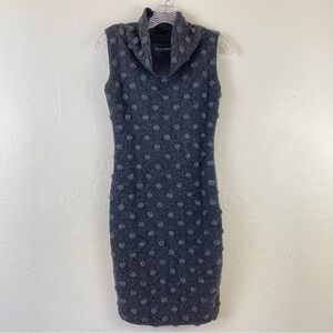 Natalia Romano Size Medium Grey & Black Polka Dot Knitted Turtle Neck Midi Dress
